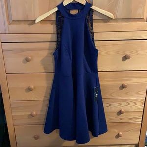 Navy blue, halter Lulus dress.